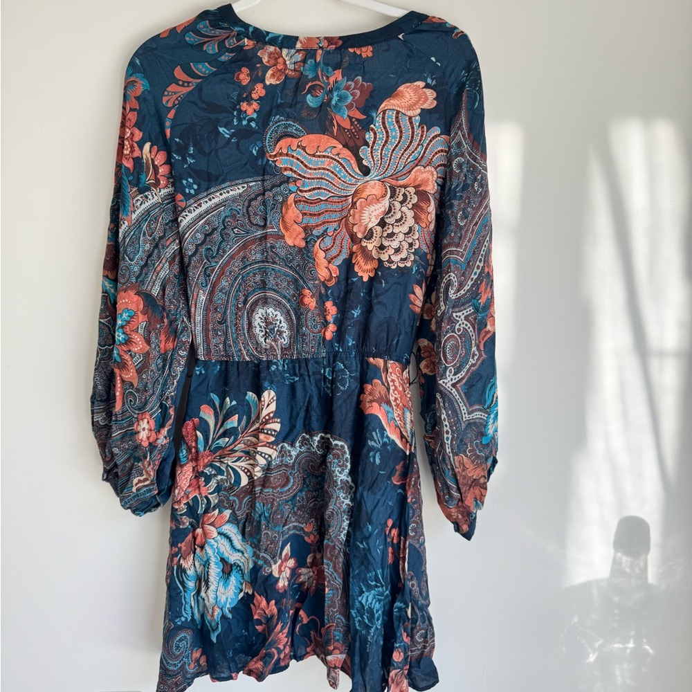 ZARA TRF Boho Floral Paisley Mini Dress Size Small Navy Multicolor - Picture 6 of 8